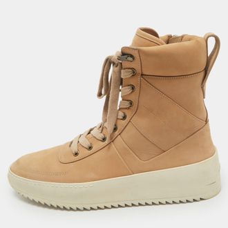 Fear of God Brown Nubuck Leather Military High Top Sneakers