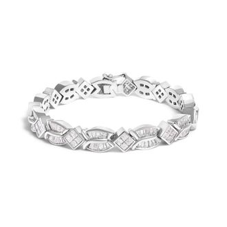 House of Brilliance 14K White Gold 8 5/8ct Cttw Princess and Baguette Diamond Geometric Twist Link Bracelet (G-H Color, VS1-VS2 Clarity)