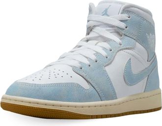 Nike Womens Air Jordan 1 Mid SE White/Worn Blue-Sail-Gum Light Brown, White/Sail/Gum Light Brown/Worn Blue, 8.5 UK