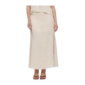 Selected Slfviva HW Ankle Linen Blend Skirt - Dames - Rokken - Beige - Maat: S Linnen