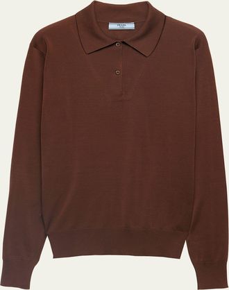 Prada Cotton Long-Sleeve Polo Sweater