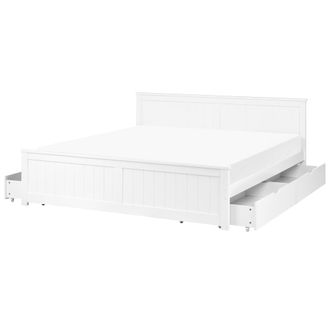 Beliani Cama Con 4 Cajones De Madera De Pino Mdf Minimalista Escandinavo 180 X 200 Cm Blanco Sabran