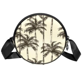 Generic Circle Crossbody Bag for Women, Tropical Plants Small Sling Bag Daypack with Zipper Adjustable Shoulder Straps Casual Ladies Girls Round Purse