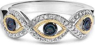 House of Brilliance Sterling Silver 1/4 Cttw Blue and White Diamond Evil Eye Band Ring