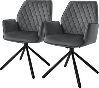 ML Design Ml-design - Set 2x Sillas De Comedor Con Respaldo Y Reposabrazos Asiento Antracita Tapizado Con Funda De Terciopelo Patas De Metal Sill&oacute;n Giratorio Di