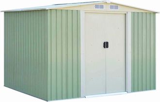 Costway Cobertizo De Jard&iacute;n De Metal Exterior Con Puertas Correderas Y Ventana De Ventilaciones Peque&ntilde;a 205x257x175,5cm Cobertizo De Herramienta - Costway