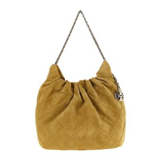 Tory Burch Bolso de hombro de ante acolchado con correa de cadena - Bags - Mujer - Beige - ONE SIZE