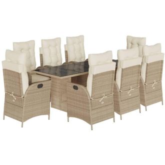 vidaXL Set Comedor De Jard&iacute;n 9 Pzas Con Cojines Rat&aacute;n Sint&eacute;tico Beige Vidaxl