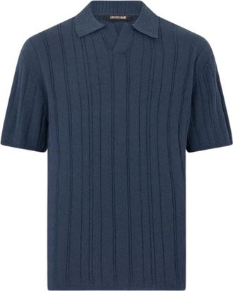 Roberto Cavalli Ribbed Polo - Heren - V-hals truien - Blauw - L - Truien & Vesten
