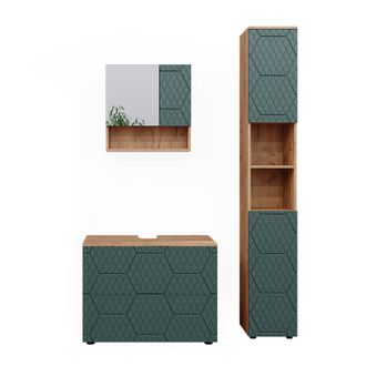 Vicco Conjunto De Muebles De Ba&ntilde;o Irma, Verde, 3 Piezas, Con Cajonera Y Mueble Alto