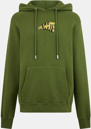 Off-white Mens Off White Slim Fit Lettering Hooded Sweatshirt in Green/Yellow - Size X-Large
