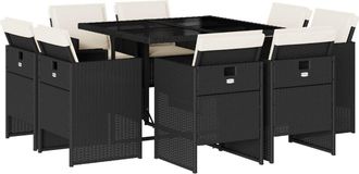 vidaXL Vidaxl - Set De Comedor De Jard&iacute;n 9 Pzas Y Cojines Rat&aacute;n Sint&eacute;tico Negro