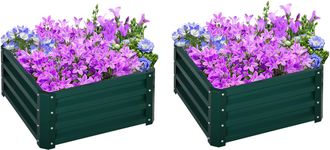 OUTSUNNY Set Of 2 Raised Garden Bed Galvanised Planter Box Easy Setup Green | TJ Hughes