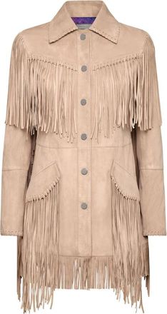 Philipp Plein Suede Jacket Gothic Plein - Dames - Leren en Su&egrave;de Jassen - Beige - M - Leer - Jassen