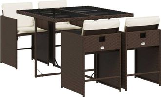 vidaXL Set Comedor De Jard&iacute;n 5 Piezas Y Cojines Rat&aacute;n Sint&eacute;tico Marr&oacute;n Vidaxl