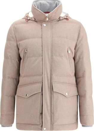 Brunello Cucinelli Kasjmier donsjack met capuchon - Heren - Winterjassen - Beige - 2XL - Kasjmier - Jassen