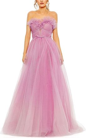 Mac Duggal Strapless Glitter Tulle Gown