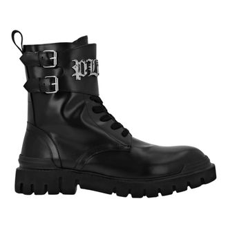 Philipp Plein Schoenen, Heren, Zwart, 40 EU, Leer, Mid Flat Gothic Plein Boots