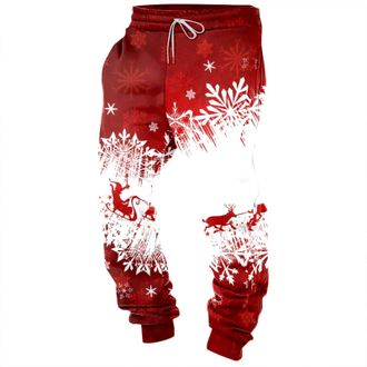 Generic Mens Clothing Men Christmas Printed Drawstring Ankle Sweatpants Winter Casual Loose and Comfortable Pants(Red,M)