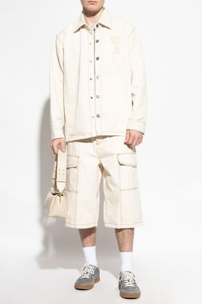 Ami Logo Shorts, Mens, Cream