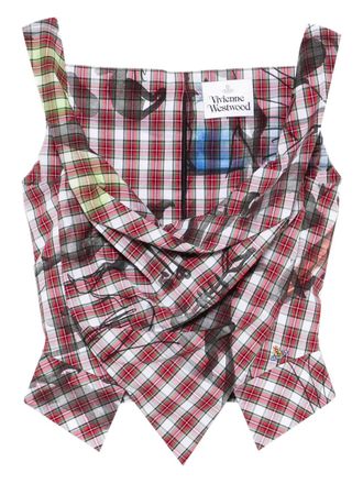 Vivienne Westwood plaid draped top - women - Organic Cotton - 42 - Red