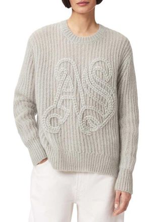 AllSaints Chain Stitch Monogram Mohair & Merino Wool Blend Sweater in Pale Laurel Green at Nordstrom, Size X-Small