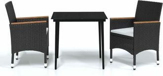 vidaXL Juego De Comedor De Jard&iacute;n 3 Piezas Con Cojines Negro Vidaxl