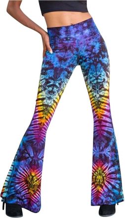 Generic Flared Trousers Womens Colourful Hippie Trousers Batik Trousers 90s Yoga Trousers Stretch Summer Trousers High Waist Fabric Trousers Bootcut Jazz Pant