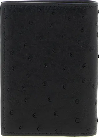 Valentino Garavani Ostrich Leather Vlogo Card Case - Black