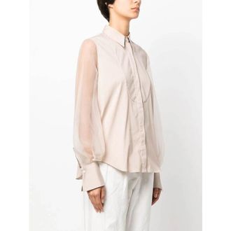 Brunello Cucinelli Sheer Sleeve Pink Beige Blouse, Size X-Small