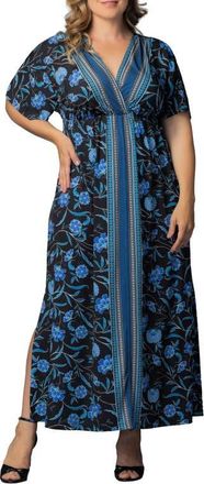 Kiyonna Wanderlust Floral Maxi Dress in Blue Border Print at Nordstrom, Size 3 X