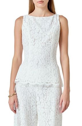 endless rose Lace Sleeveless Tie Back Top in White at Nordstrom, Size Medium
