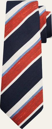 Kiton Mens Wide Multi-Stripe Silk 7-Fold Tie