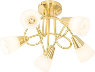 QAZQA Lámpara de techo dorada con 5 luces y cristal opalino