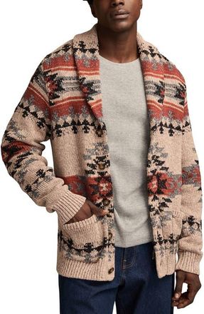 Lucky Brand Intarsia Blanket Cotton Shawl Collar Cardigan in Neutral Combo at Nordstrom, Size X-Large
