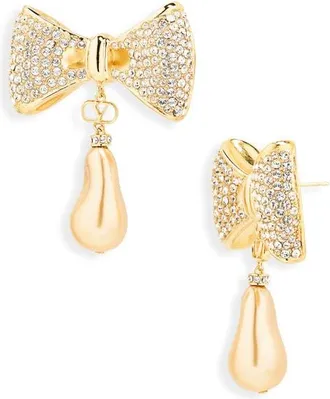 Valentino Garavani San Fin Bow Faux Pearl Drop Earrings in Gold at Nordstrom