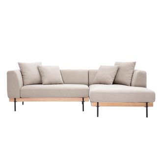Miliboo Sof&aacute; De Esquina Derecha De 4 Plazas En Tela Chenilla Beige Y Metal Negro Ivar