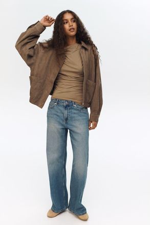 H&M Baggy regular waist jeans in Washed Denim Blue at Nordstrom, Size 14