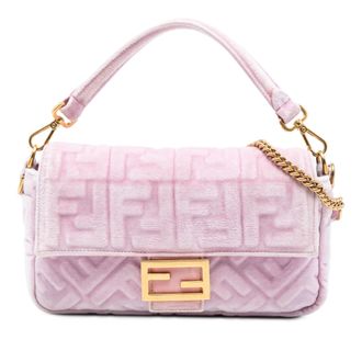 Fendi Pink Zucca Embossed Velvet Baguette Satchel