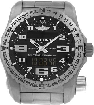 Breitling Pre-owned Breitling Emergency Perpetual Alarm GMT Quartz Chronometer Grey Dial Mens Watch E7632522/BC02