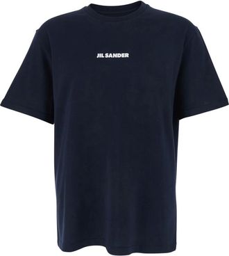 Jil Sander Tops, Heren, Blauw, M, Katoen, T-shirt met ronde hals