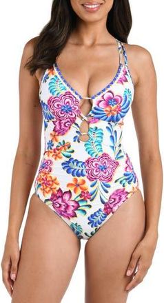 La Blanca Paradiso Lace-Up One-Piece Swimsuit in White at Nordstrom Rack, Size 10