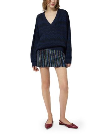 Missoni Womens V-Neck Sweater Blue Wool Blend Viscose