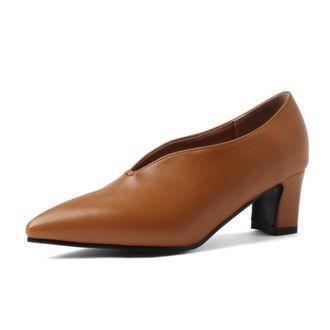 Generic Womens Pointed Toe Pumps V Cut Vamp Chunky Block Heel PU Leather Cushioned Insole Non Slip Durable Comfortable Stylish Daily Party Shoes,Yellow,9.5 UK