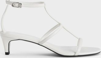 Charles & Keith T-Bar Kitten-Heel Ankle-Strap Sandals