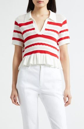 Cinq &agrave; Sept Elvire Knit Polo Pullover in Goji Berry/Ivory at Nordstrom, Size Xx-Small