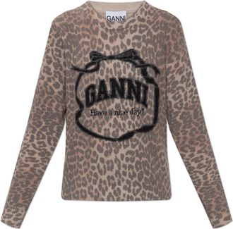 Ganni Turtleneck met dierenmotief - Dames - Ronde hals truien - Bruin - XS - Wol - Truien & Vesten