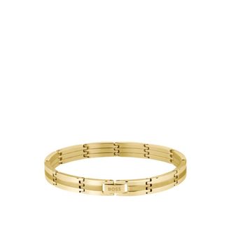 BOSS Gold-effect striped cuff with logo clasp