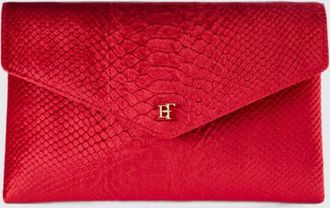 Elisabetta Franchi Velvet Envelope Clutch with Crocodile Print and Monogram