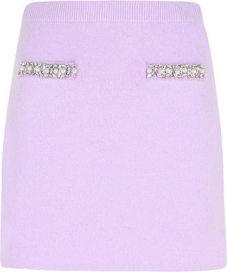 Self Portrait Crystal Skirt In Lilac Viscose Blend